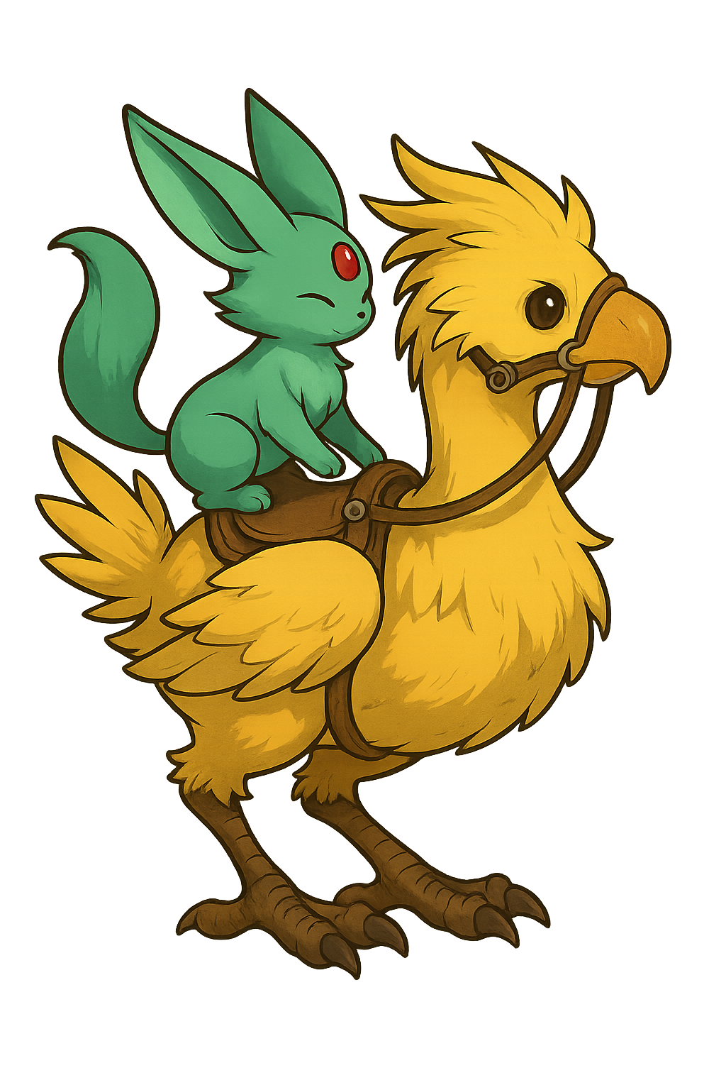 Carbuncle riding a chocobo